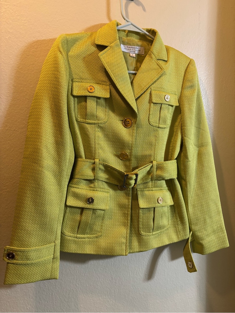 Tahari Chartreuse Belted Utility Blazer
